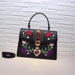 구찌 18S/S 탑핸들 자수 실비백 431665 블랙
