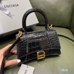 발렌시아가 아워글래스 탑 핸들 백 XS 592833 악어무늬 블랙 금장